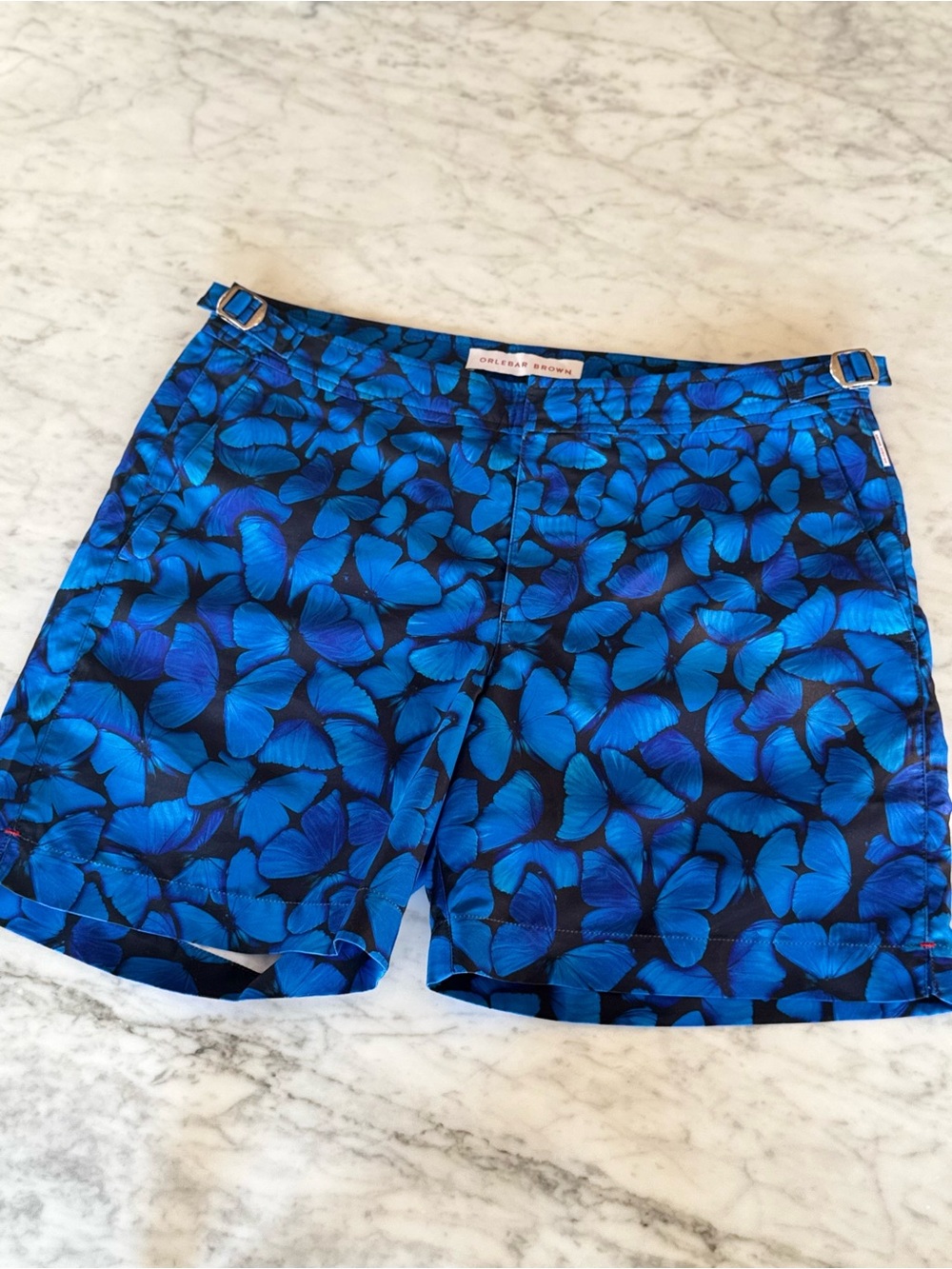 Orlebar Brown Blue Floral-Print Bullfog Swim Shorts, Men’s- size 30